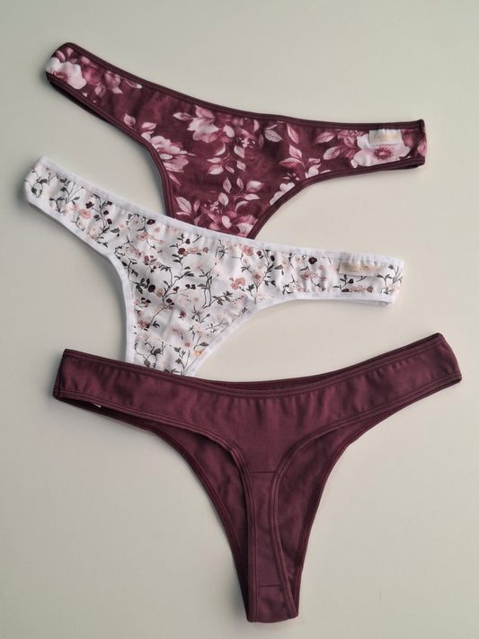 Art. 5010 Pack x 3 de Cola Less de Algodón Lycra Estampado Liberty Malbec