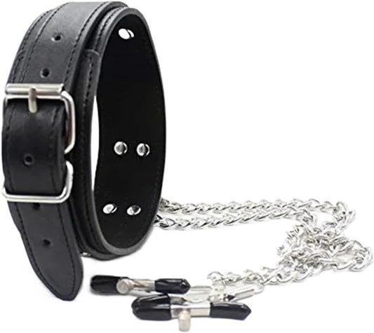 Collar BDSM con pinzas para pezones y cadena ajustable
