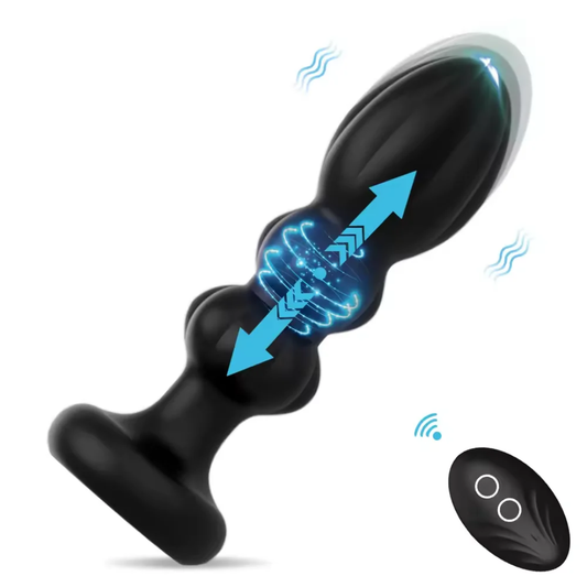 Masajeador de Próstata Anal 2 en 1 con Vibración, Movimiento Telescópico y Control Remoto