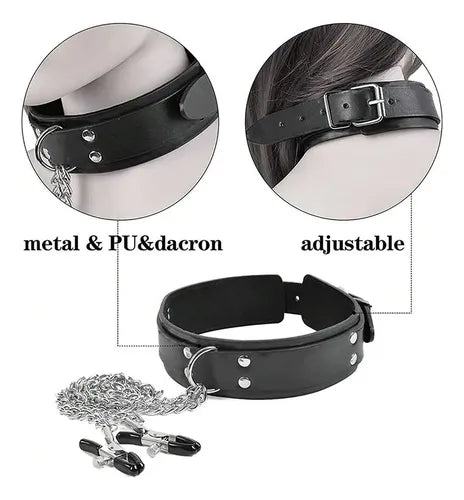 Collar BDSM con Pinzas para Pezones y Cadena Ajustable