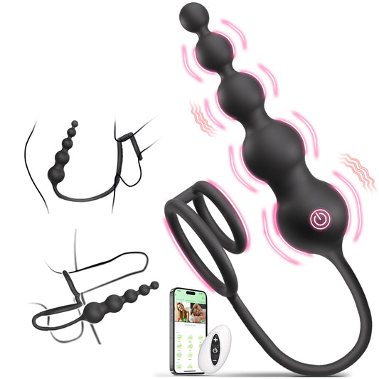 Plug Anal Vibrador con Cuentas y Anillo para el Pene, App y Control Remoto