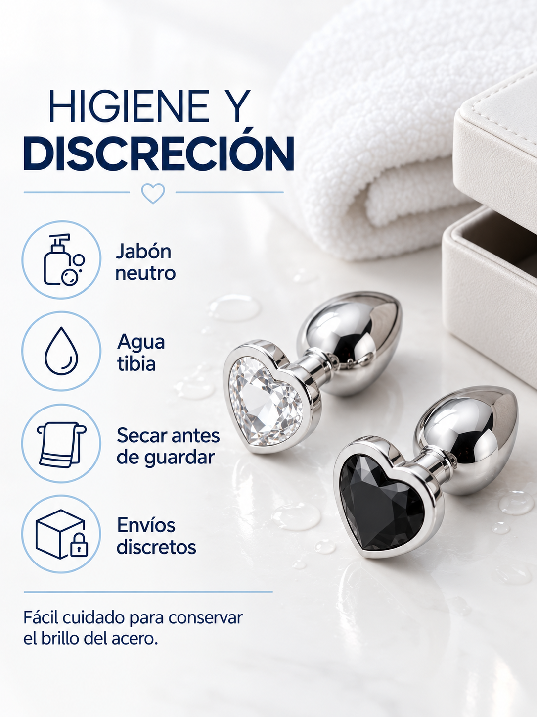 Plug Anal de Acero Quirúrgico con Joya en Forma de Corazón – 3 Tamaños