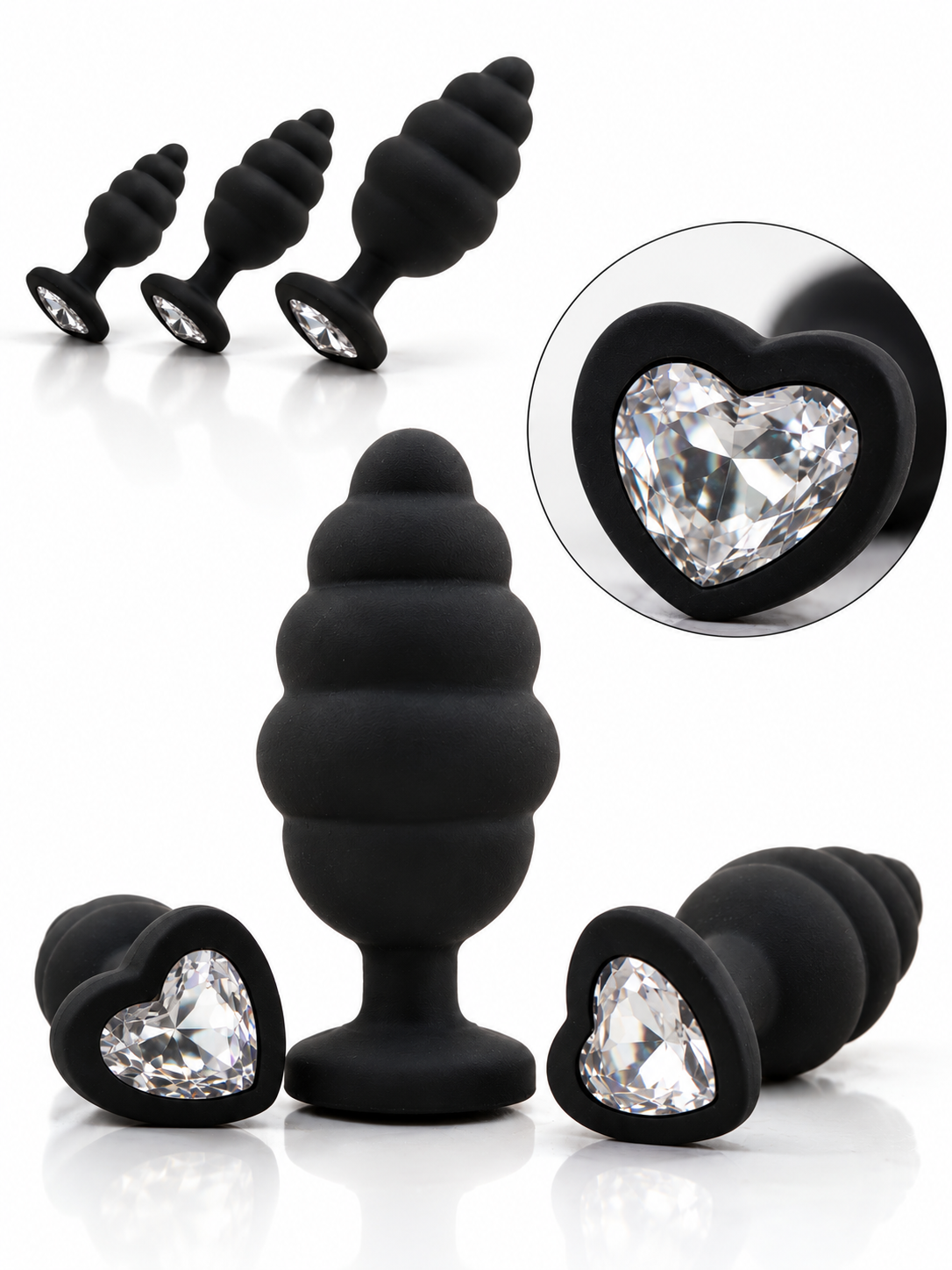 Set x3 de Plugs Anales Texturizados con Base de Corazón Joya