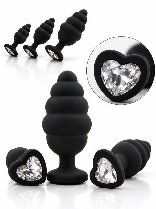 Set x3 de Plugs Anales Texturizados con Base de Corazón Joya