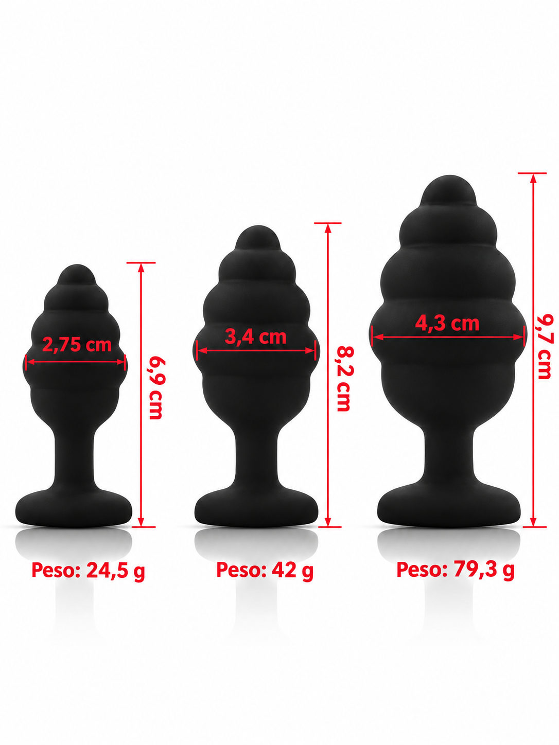 Set x3 de Plugs Anales Texturizados con Base de Corazón Joya