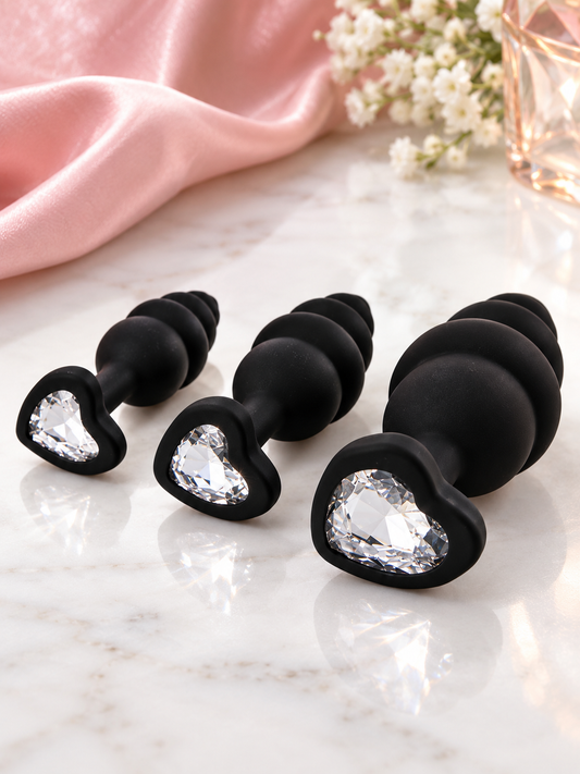 Set x3 de Plugs Anales Texturizados con Base de Corazón Joya