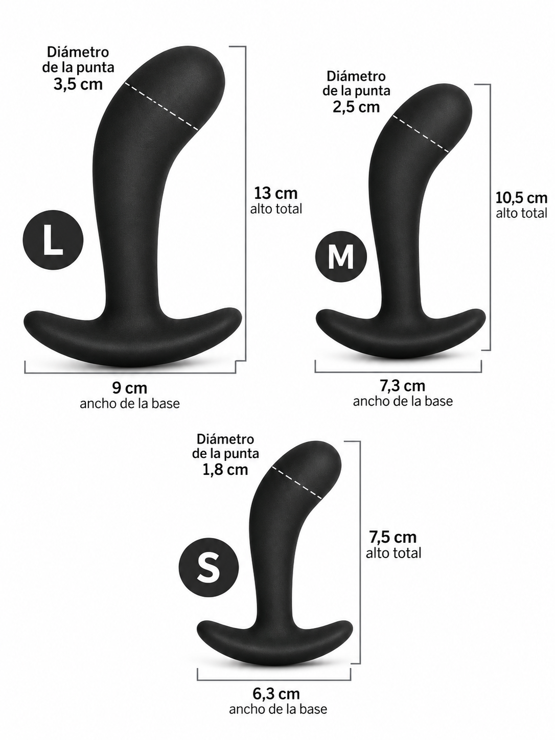 Set x3 de Plugs Anales Curvos de Silicona – Estimulación Prostática