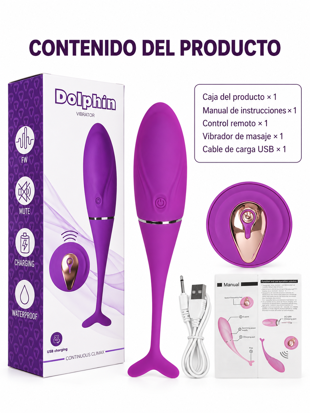 Vibrador Dolphin con Control Remoto y 10 Modos de Vibración