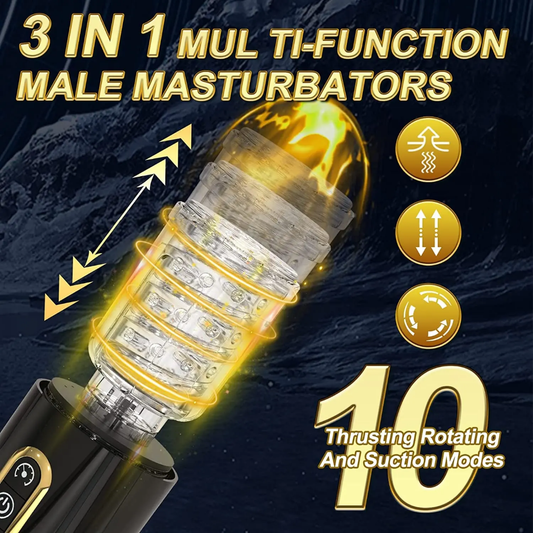 Male Masturbador Automático Telescópico 3 en 1 Empuje, Succión y Sonido de Gemidos