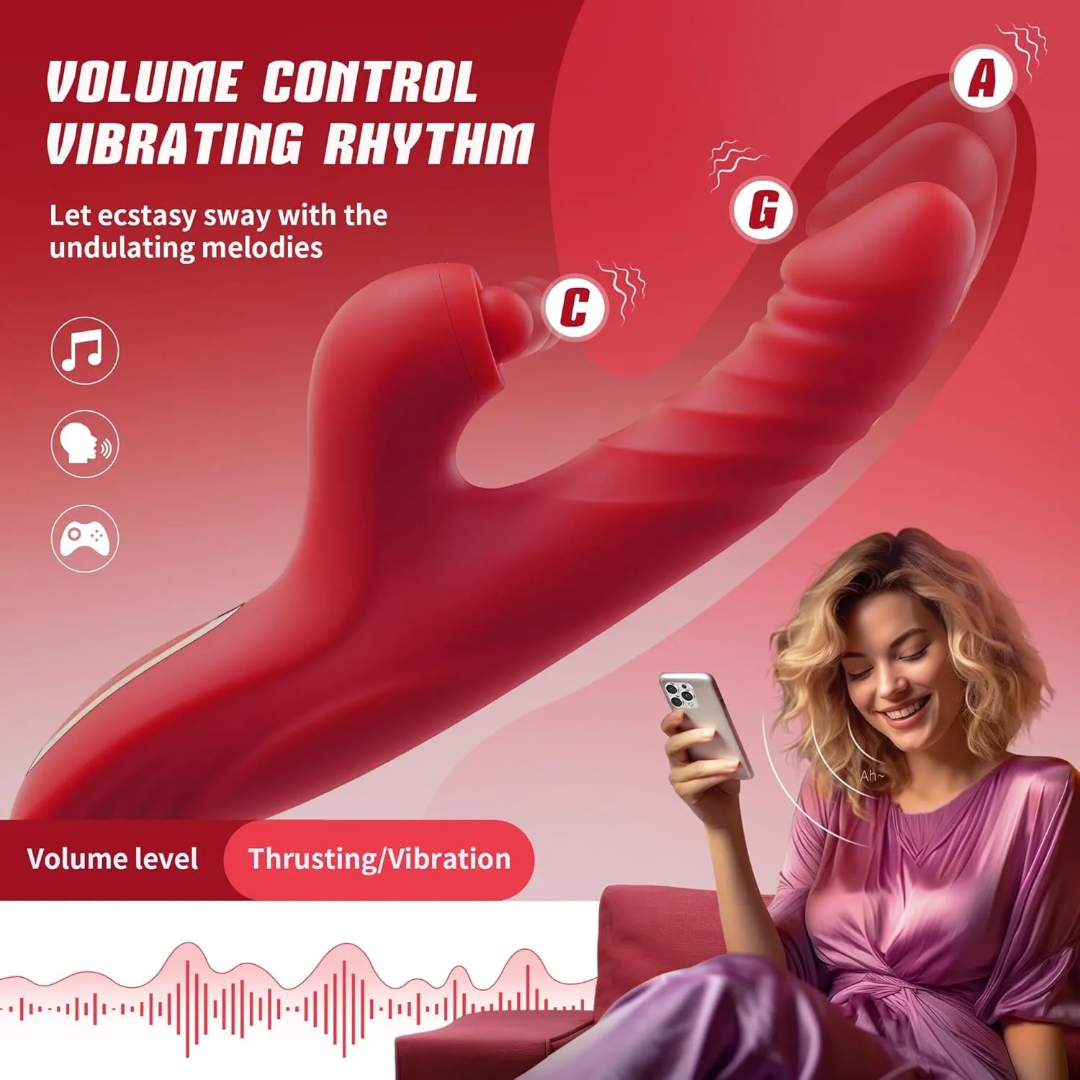 Vibrador con control App– 4 en 1: Succión, Empuje, Pulsación y Vibración