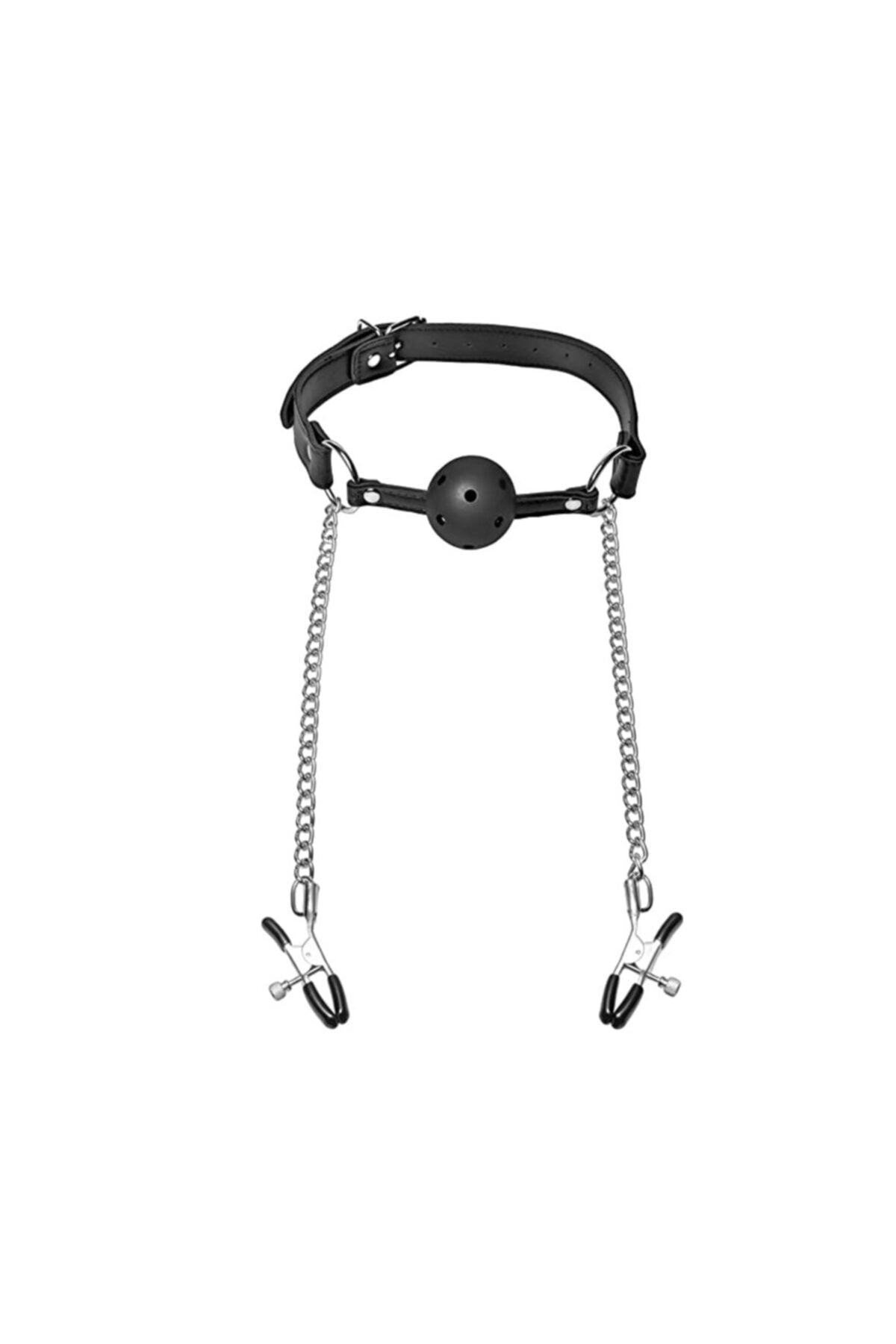 Kit Bondage con Collar y Mordaza Ajustable + Cadenas para Pezones