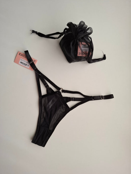 E2155 Tanga less regulable con argolla de tul y terciopelo. X1