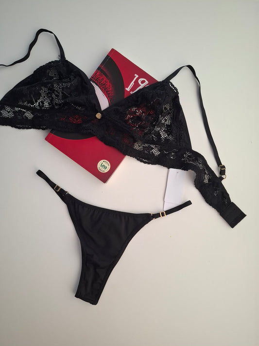 Art.8149 Conjunto Bralette de microfibra y puntilla