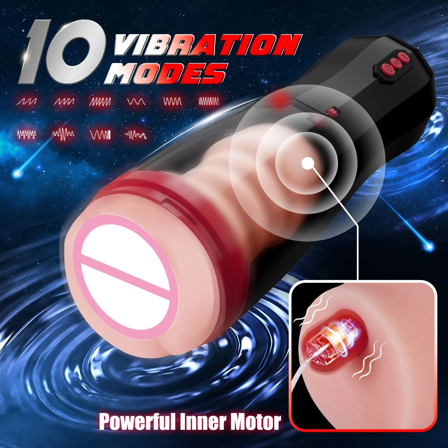Jammy masturbador masculino de empuje 3 en 1 succion, empuje y vibracion con rotacion