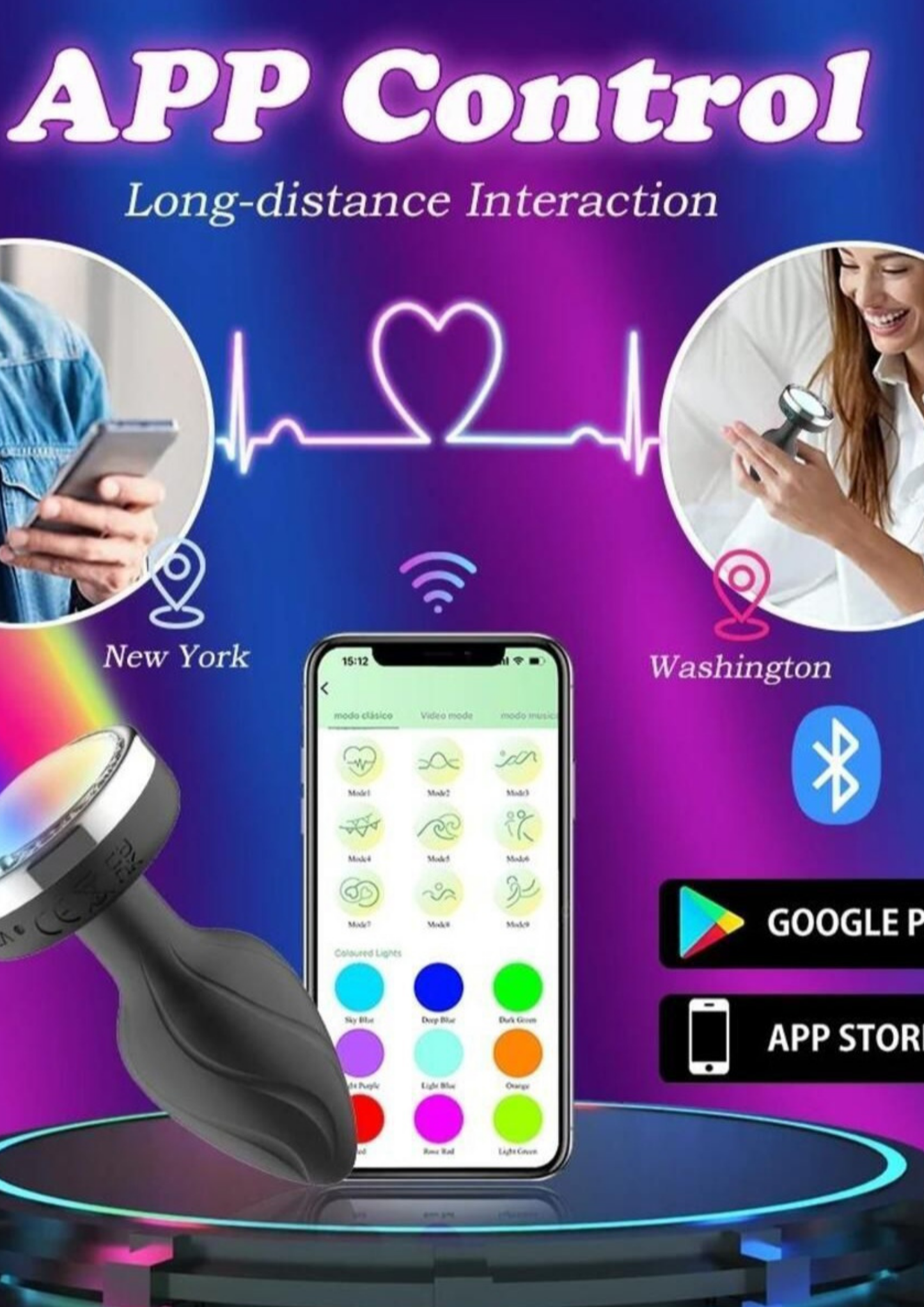 Plug Anal Inteligente con Vibración, Luz LED y Control Remoto/App A distancia