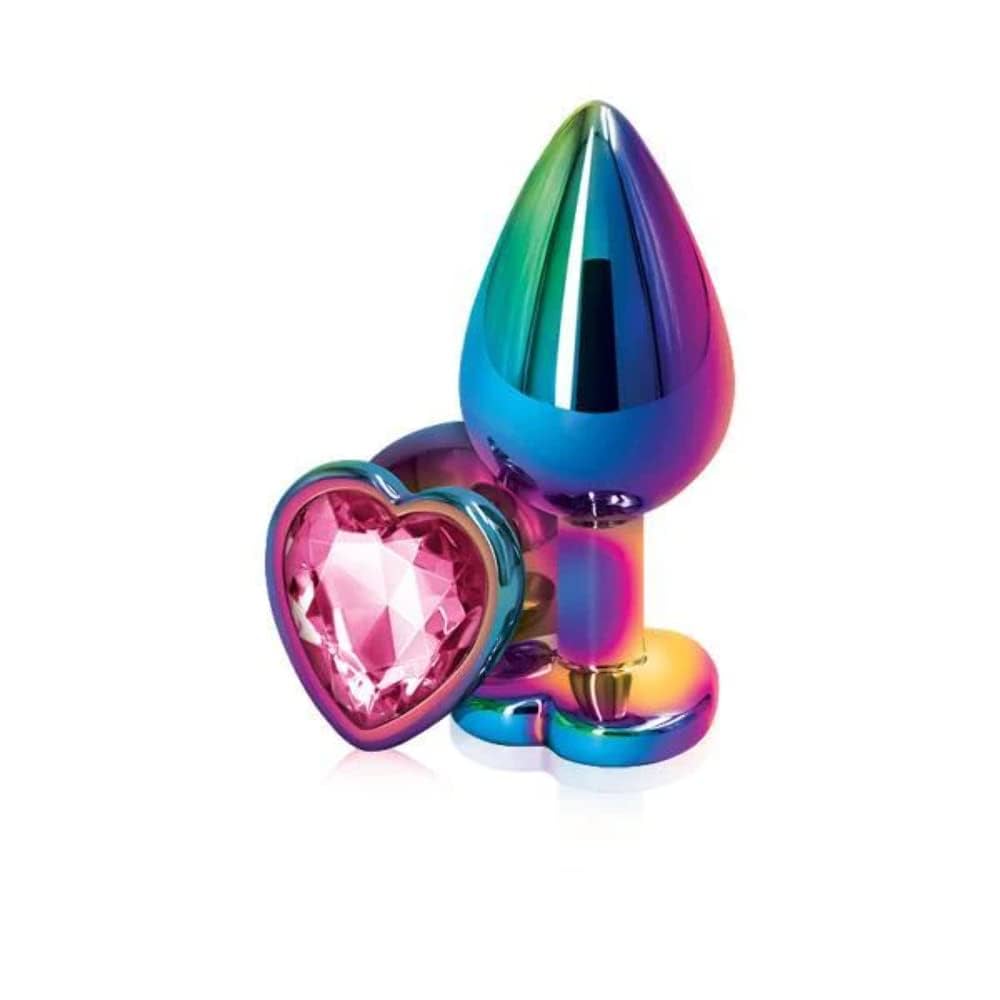 Plug Anal de Acero Quirúrgico Arcoíris con Joya en Forma de Corazón – 3 Tamaños