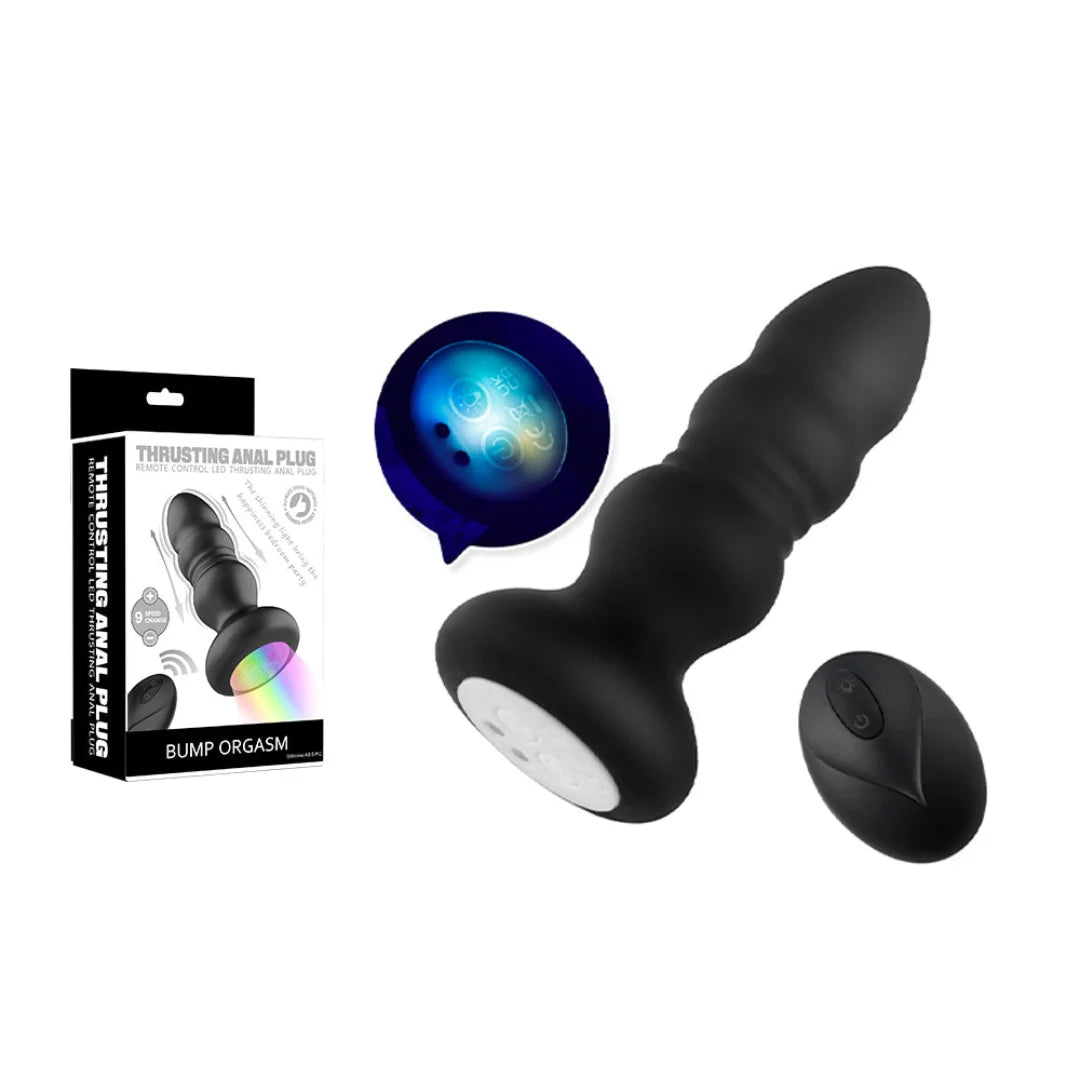 Plug Anal Vibrador con Empuje + Control Remoto y Luces LED (2 en 1)