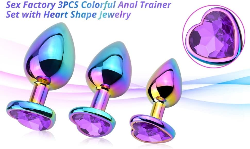 Set x3 de Plugs Anales de Acero Quirúrgico Arcoíris con Joya