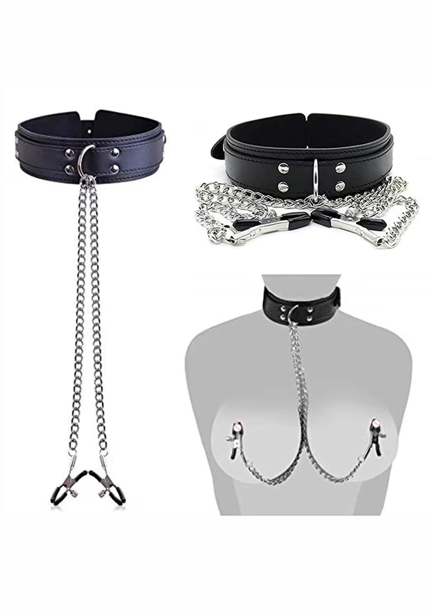 Collar BDSM con pinzas para pezones y cadena ajustable