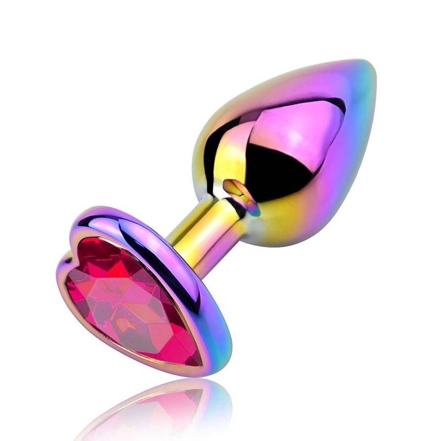 Plug Anal de Acero Quirúrgico Arcoíris con Joya en Forma de Corazón – 3 Tamaños