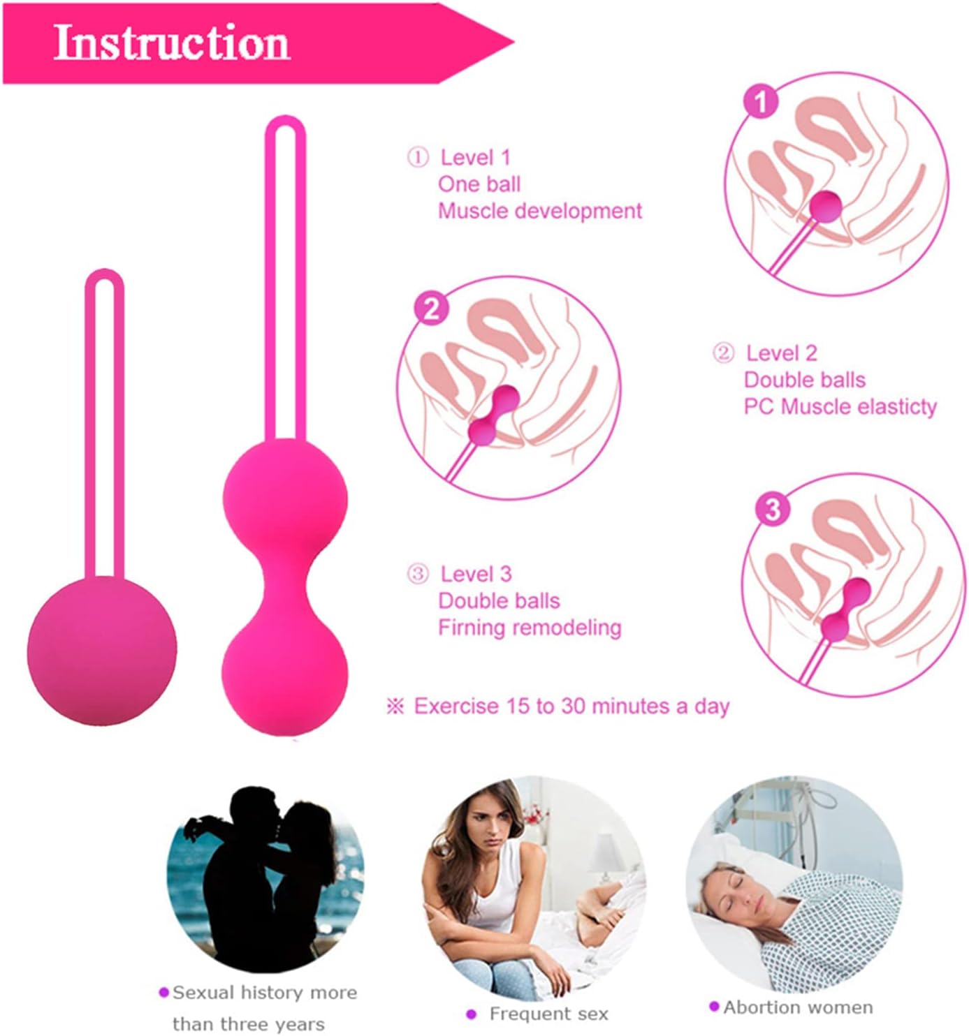 Set de Bolas de Kegel de Silicona — Entrenamiento de Suelo Pélvico (3 Niveles Progresivos)