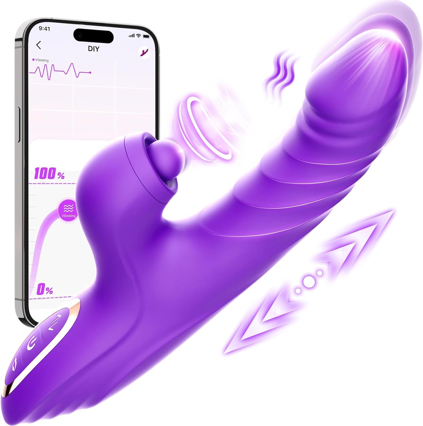 Vibrador con control App– 4 en 1: Succión, Empuje, Pulsación y Vibración