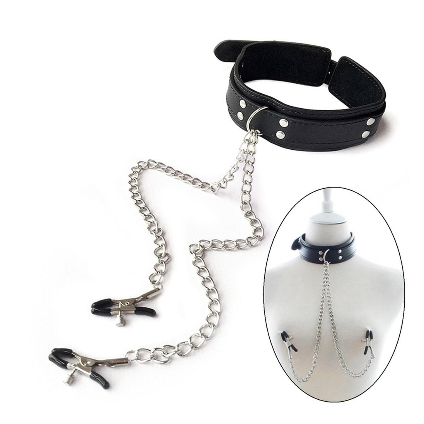 Collar BDSM con pinzas para pezones y cadena ajustable