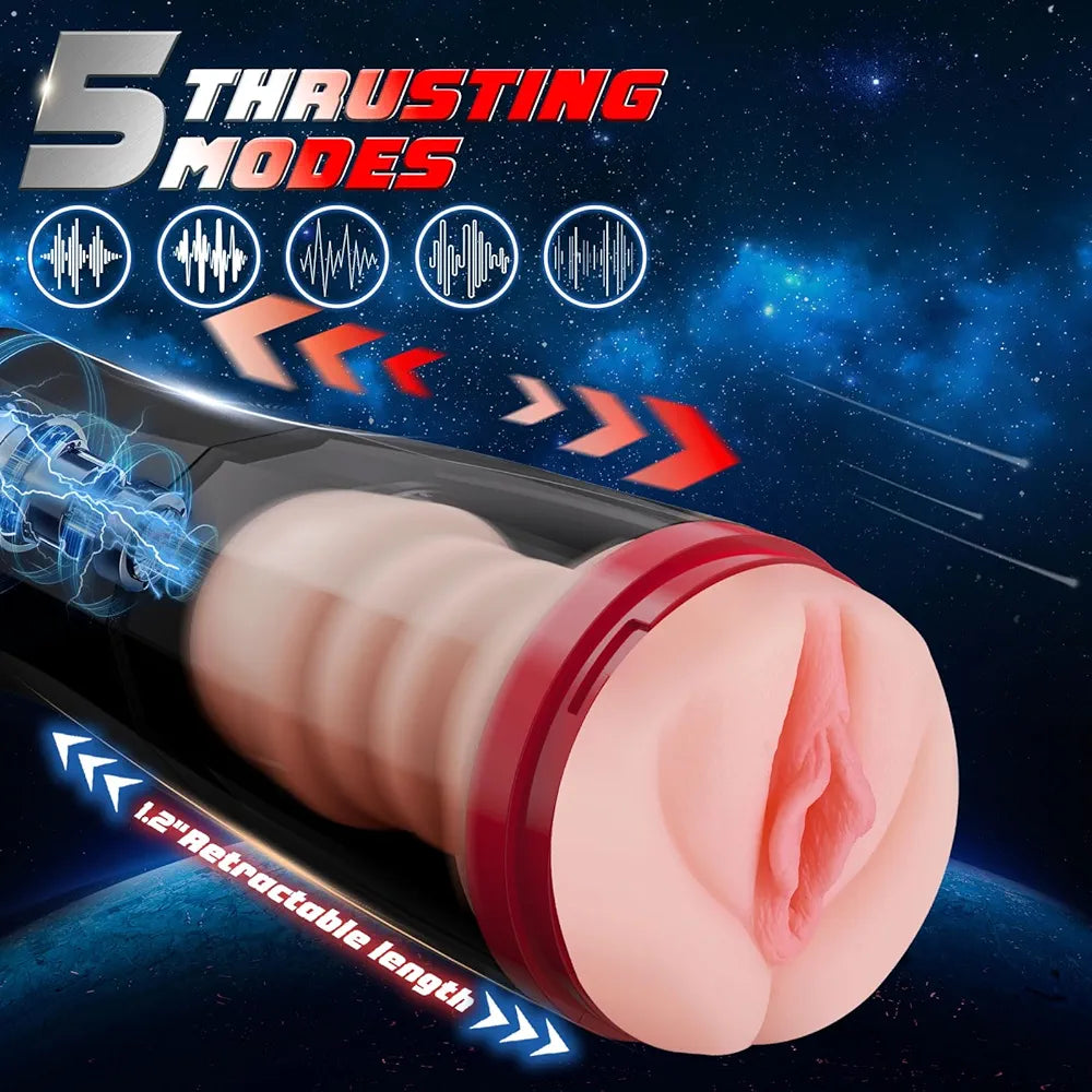 Jammy masturbador masculino de empuje 3 en 1 succion, empuje y vibracion con rotacion