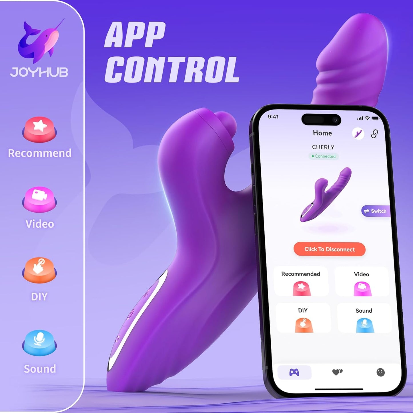 Vibrador con control App– 4 en 1: Succión, Empuje, Pulsación y Vibración