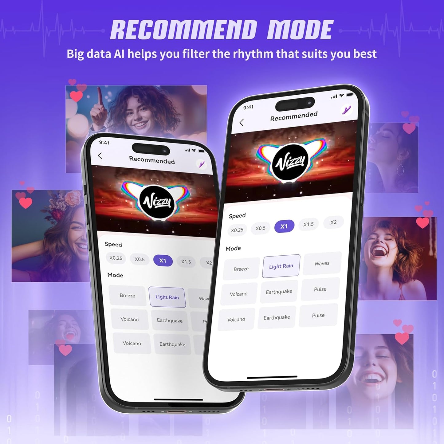 Vibrador con control App– 4 en 1: Succión, Empuje, Pulsación y Vibración