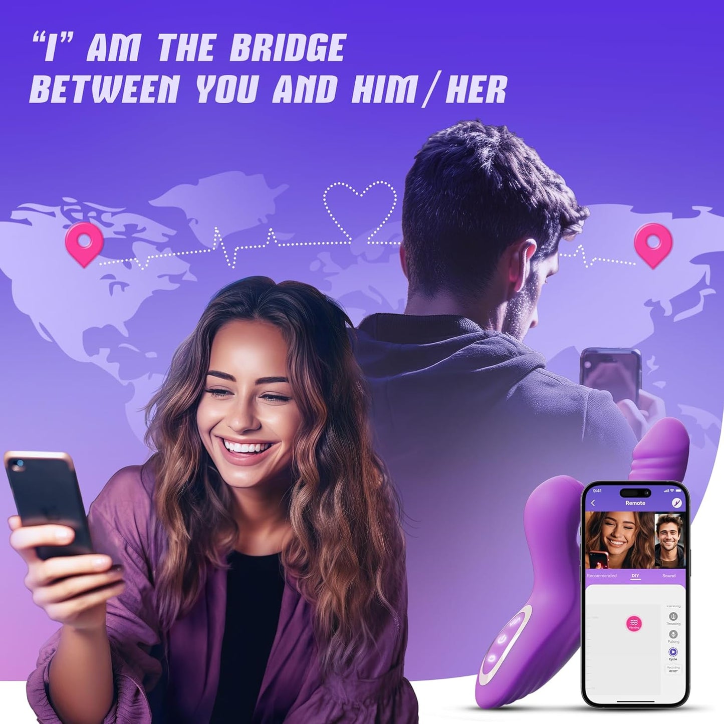 Vibrador con control App– 4 en 1: Succión, Empuje, Pulsación y Vibración