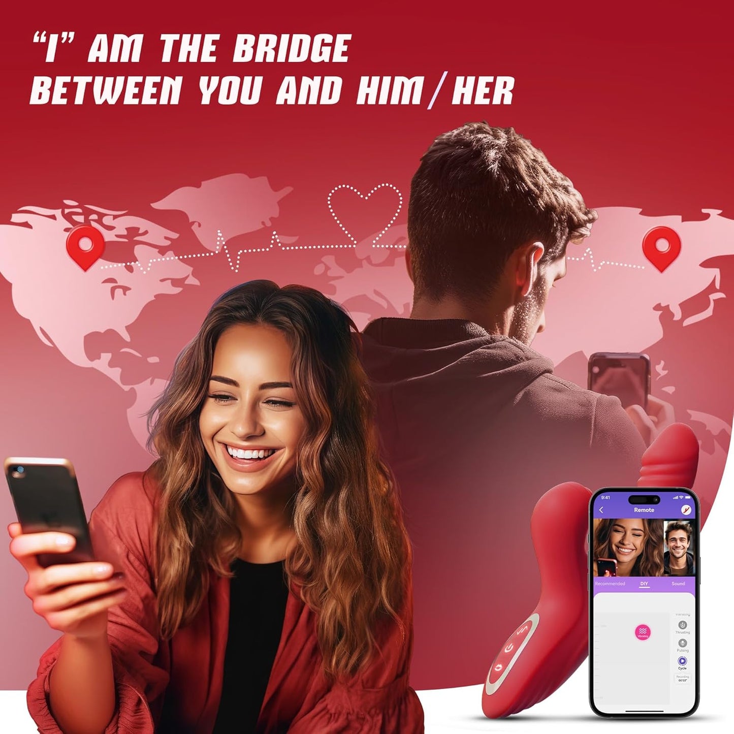 Vibrador con control App– 4 en 1: Succión, Empuje, Pulsación y Vibración
