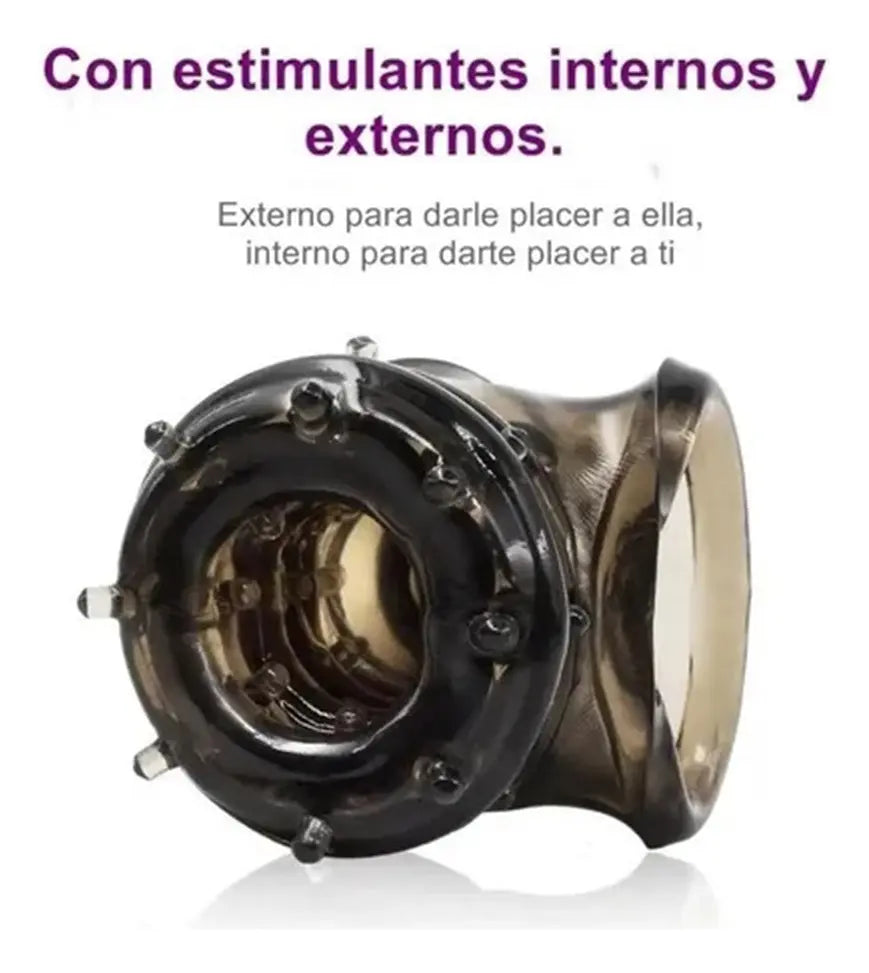 Funda Peniana Potenciadora Texturizada con Doble Aro — Mayor Tamaño, Control y Estimulación Intensa