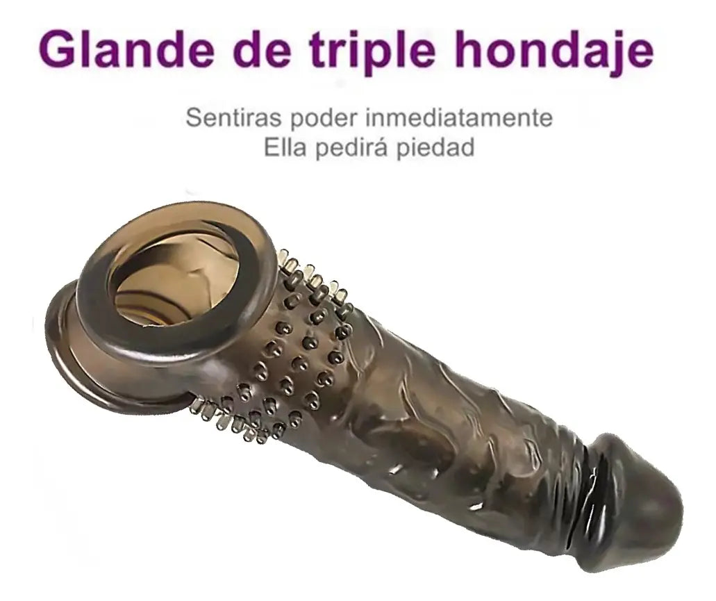 Funda Peniana Potenciadora Texturizada con Doble Aro — Mayor Tamaño, Control y Estimulación Intensa