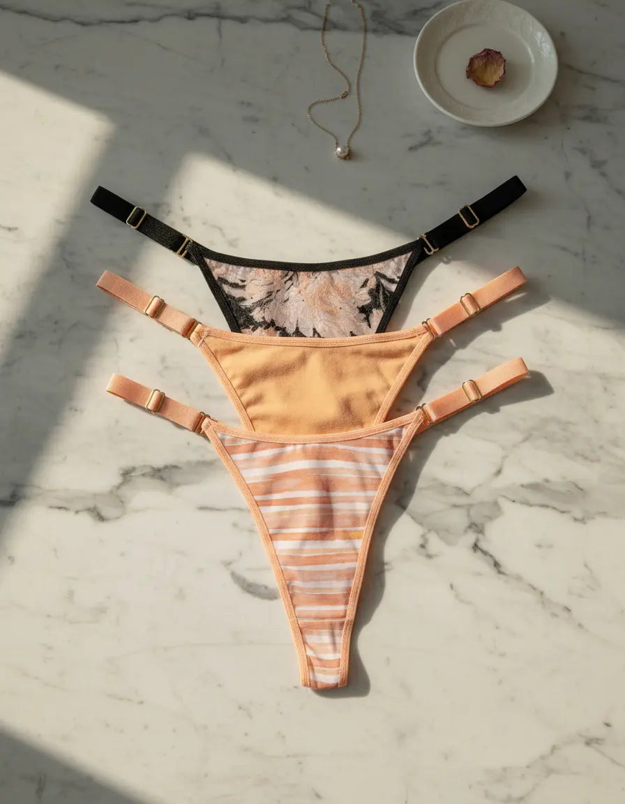 Art. 5004 PACK X 3 DE TANGA CAVADA DE ALGODÓN LYCRA ESTAMPADO DURAZNO BRETEL ANCHO