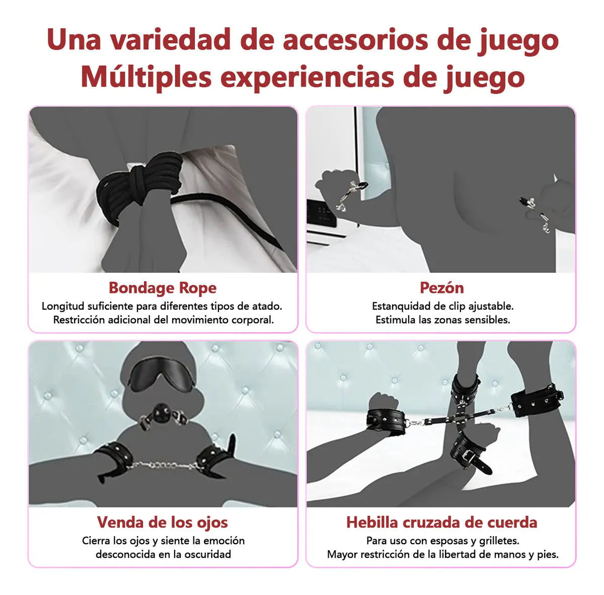 Kit BDSM 11 Piezas Set para Adultos Paleta de azotes, latigo, mordaza +