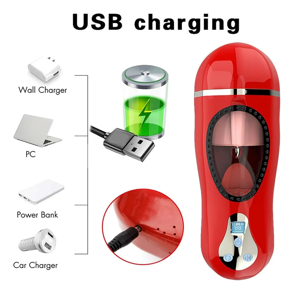Masturbador Masculino Automático Claire 4 en 1 con Vibración, Calentamiento y Sonido de gemido  Integrado