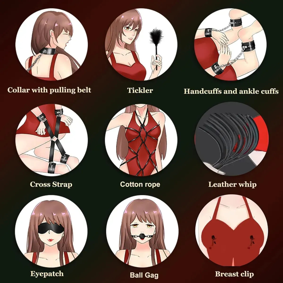 Kit BDSM Ajustable de 11 Piezas Pluma Estimuladora