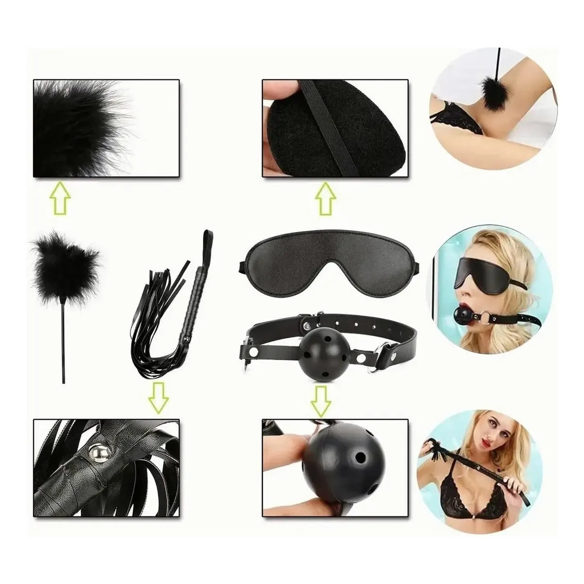 Kit BDSM Ajustable de 11 Piezas Pluma Estimuladora