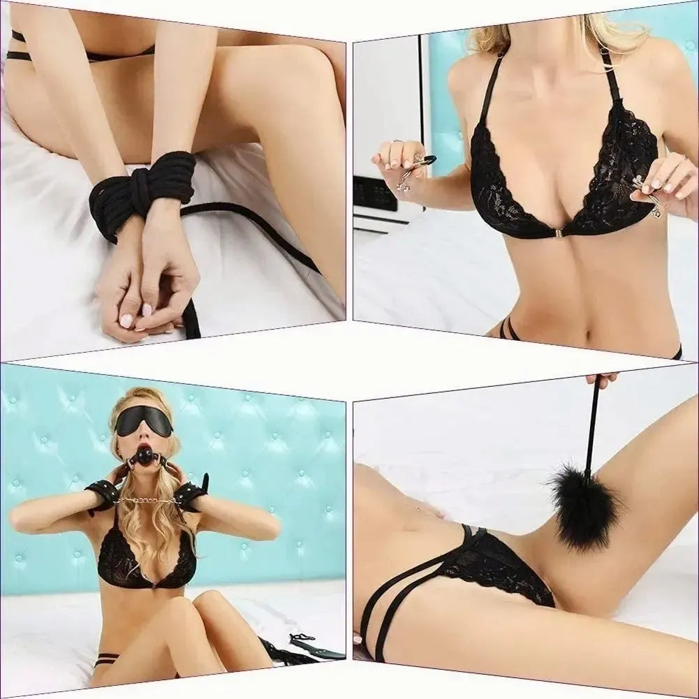 Kit BDSM Ajustable de 11 Piezas Pluma Estimuladora