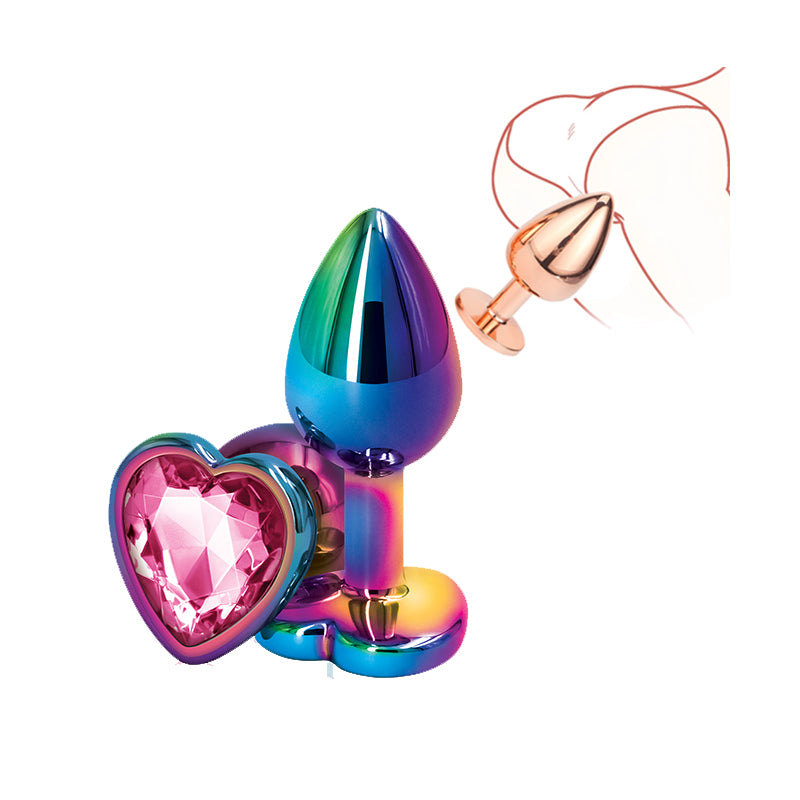 Plug Anal de Acero Quirúrgico Arcoíris con Joya en Forma de Corazón – 3 Tamaños