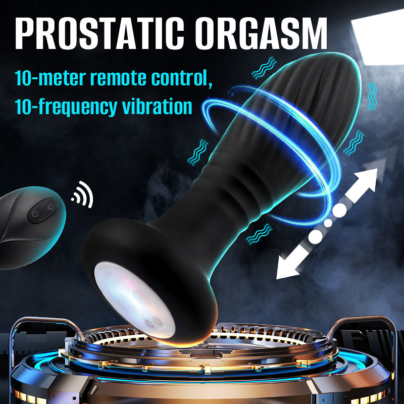 Plug Anal Vibrador con Empuje + Control Remoto y Luces LED (2 en 1)