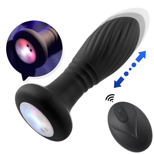 Plug Anal Vibrador con Empuje + Control Remoto y Luces LED (2 en 1)