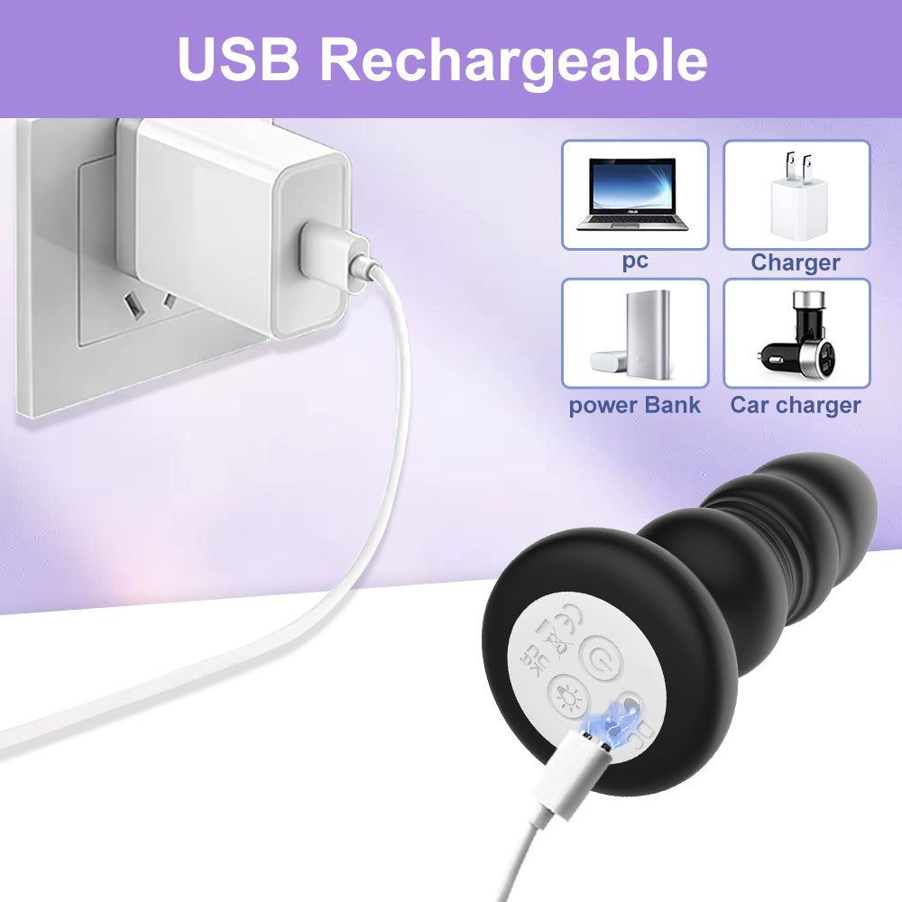 Plug Anal Vibrador con Empuje + Control Remoto y Luces LED (2 en 1)