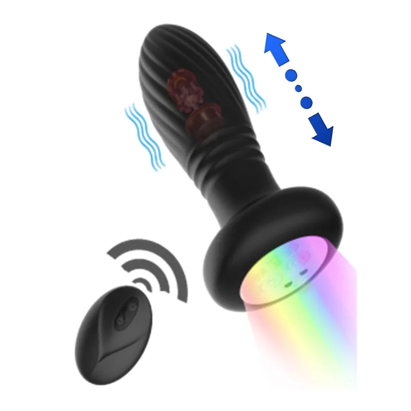 Plug Anal Vibrador con Empuje + Control Remoto y Luces LED (2 en 1)