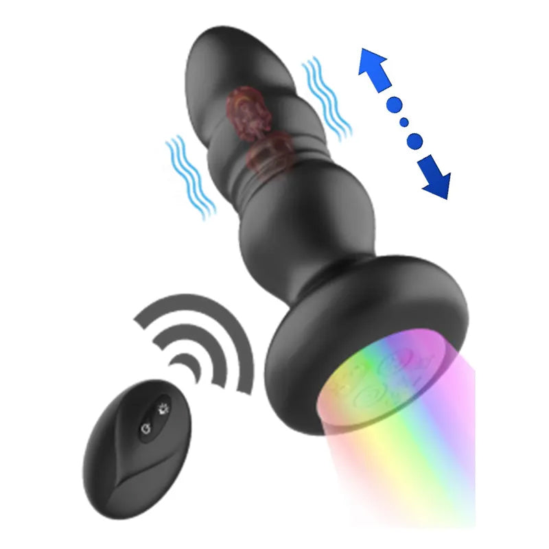 Plug Anal Vibrador con Empuje + Control Remoto y Luces LED (2 en 1)