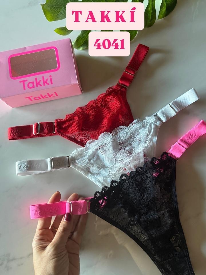 Art 4041 – Pack x3 Tangaless Regulable de Puntilla Labrada con bretel Ancho