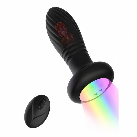 Plug Anal Vibrador con Empuje + Control Remoto y Luces LED (2 en 1)