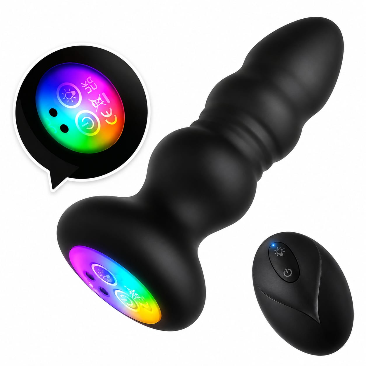Plug Anal Vibrador con Empuje + Control Remoto y Luces LED (2 en 1)