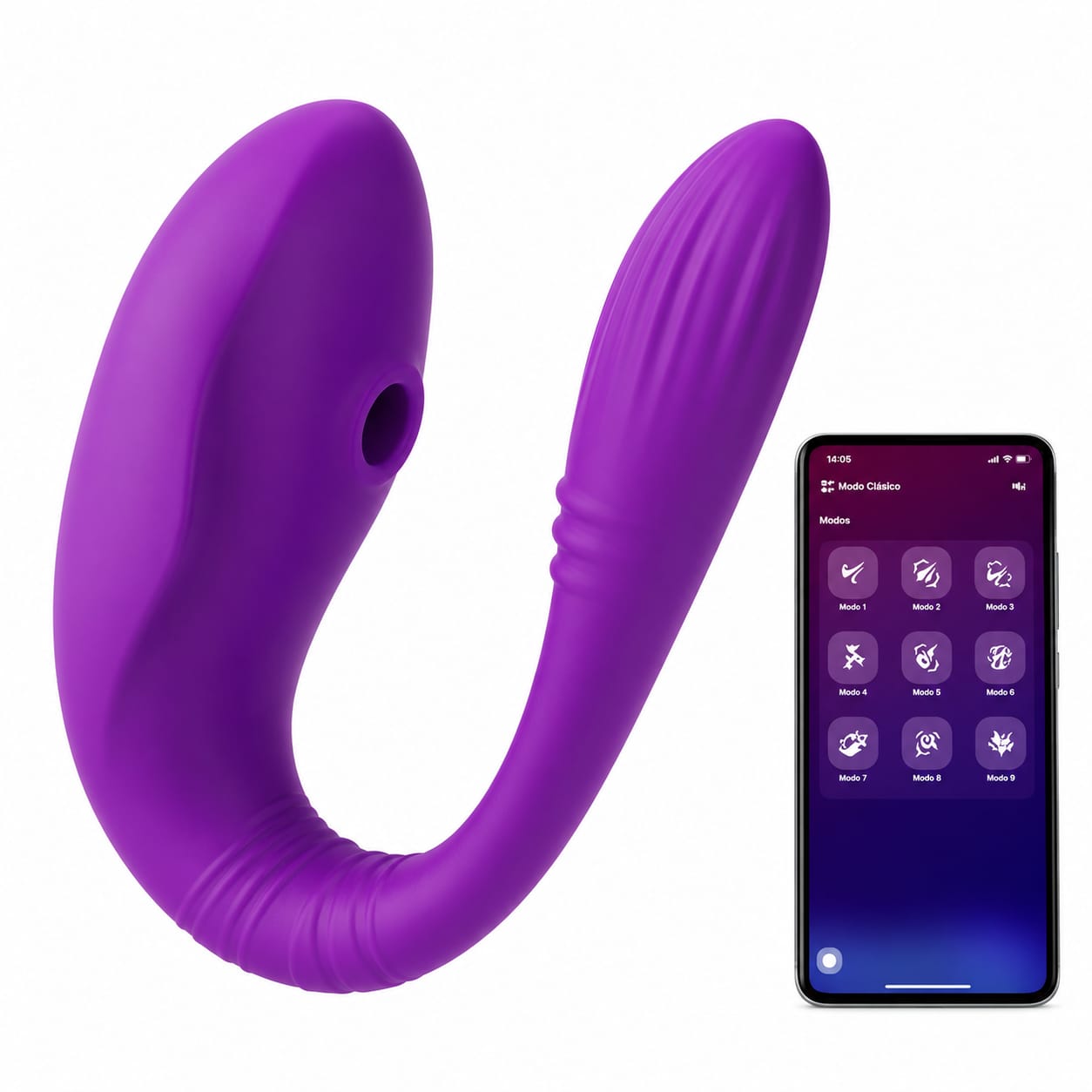 Vibrador Tipo U con Control APP  Succión y Vibración Dual